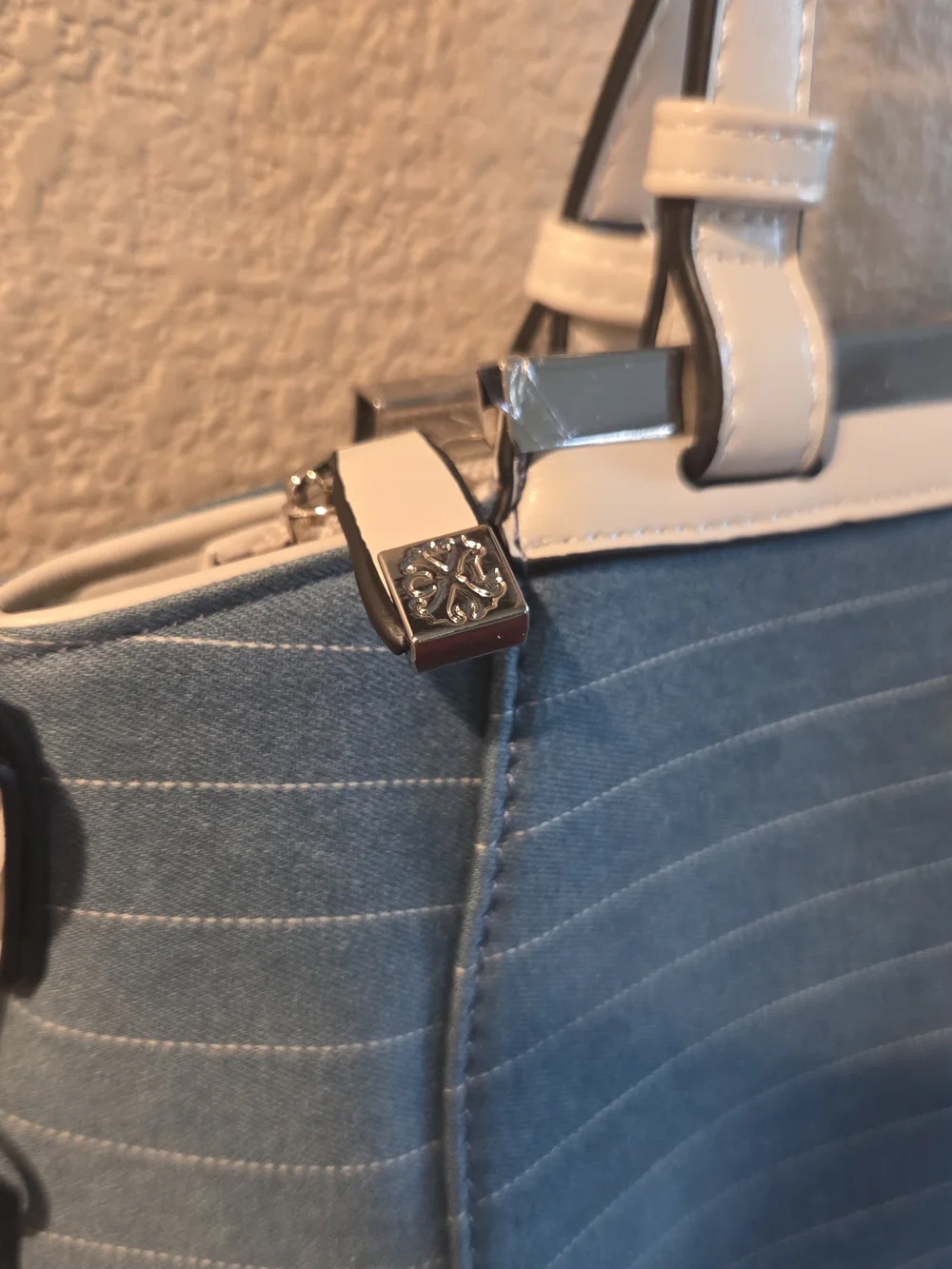 CXL BY CHRISTIAN LACROIX GIULIA SATCHEL LIGHT BLUE DENIM STRIPE